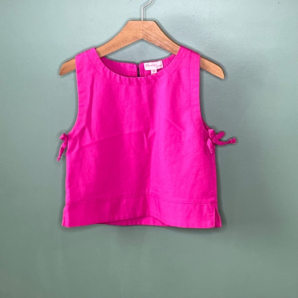 Paisley Lane Girls Hot Pink Linen Blend Side Tie‎ Sleeveless Crop Top Size 12